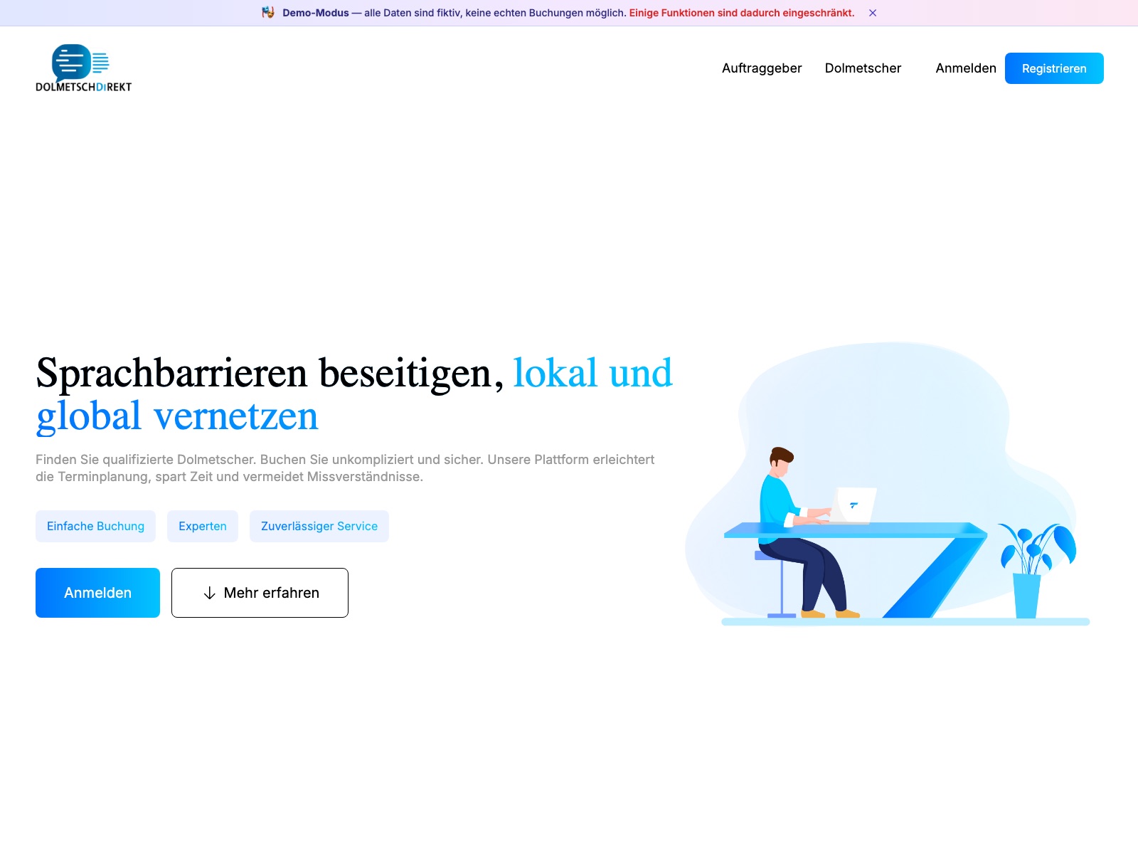 DolmetschDirekt, öffentliche Landingpage